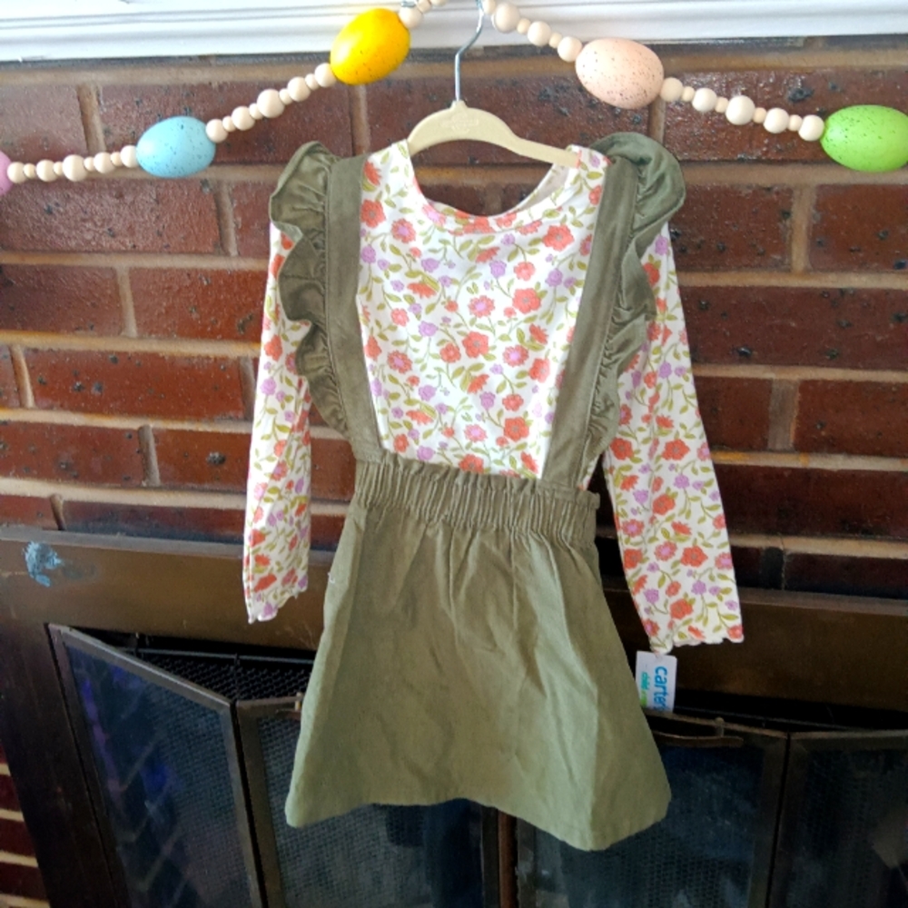 NWT Carter's Two Piece Corduroy Jumper Floral Top Dress 4t
